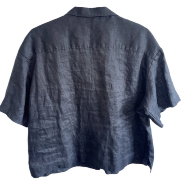 H&M Linen Black Crop Boxy Short Sleeve Shirt Sz XL Vacation Beach - Picture 4 of 13